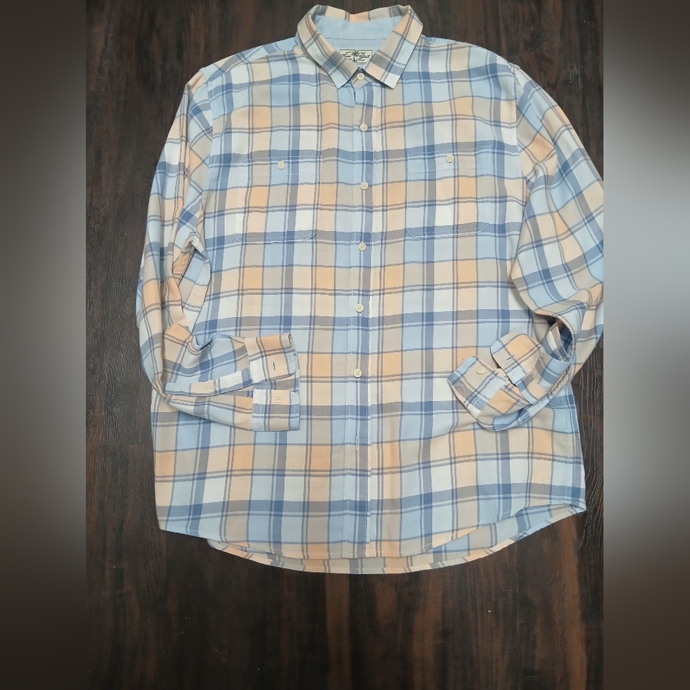 True‎ Grit Plaid Button-Down Shirt in Blue and Cream